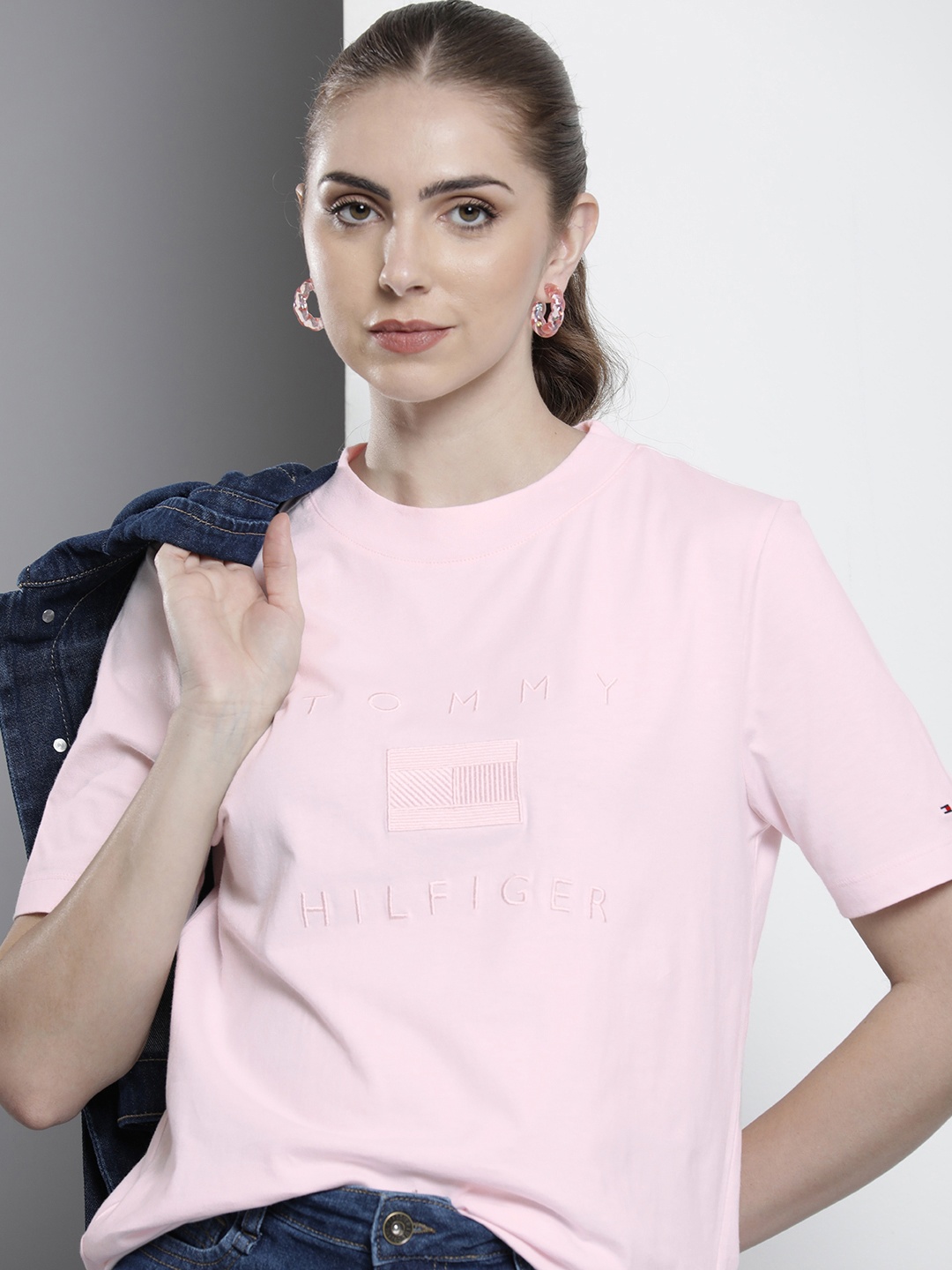 

Tommy Hilfiger Self-Design Pure Cotton T-shirt, Pink