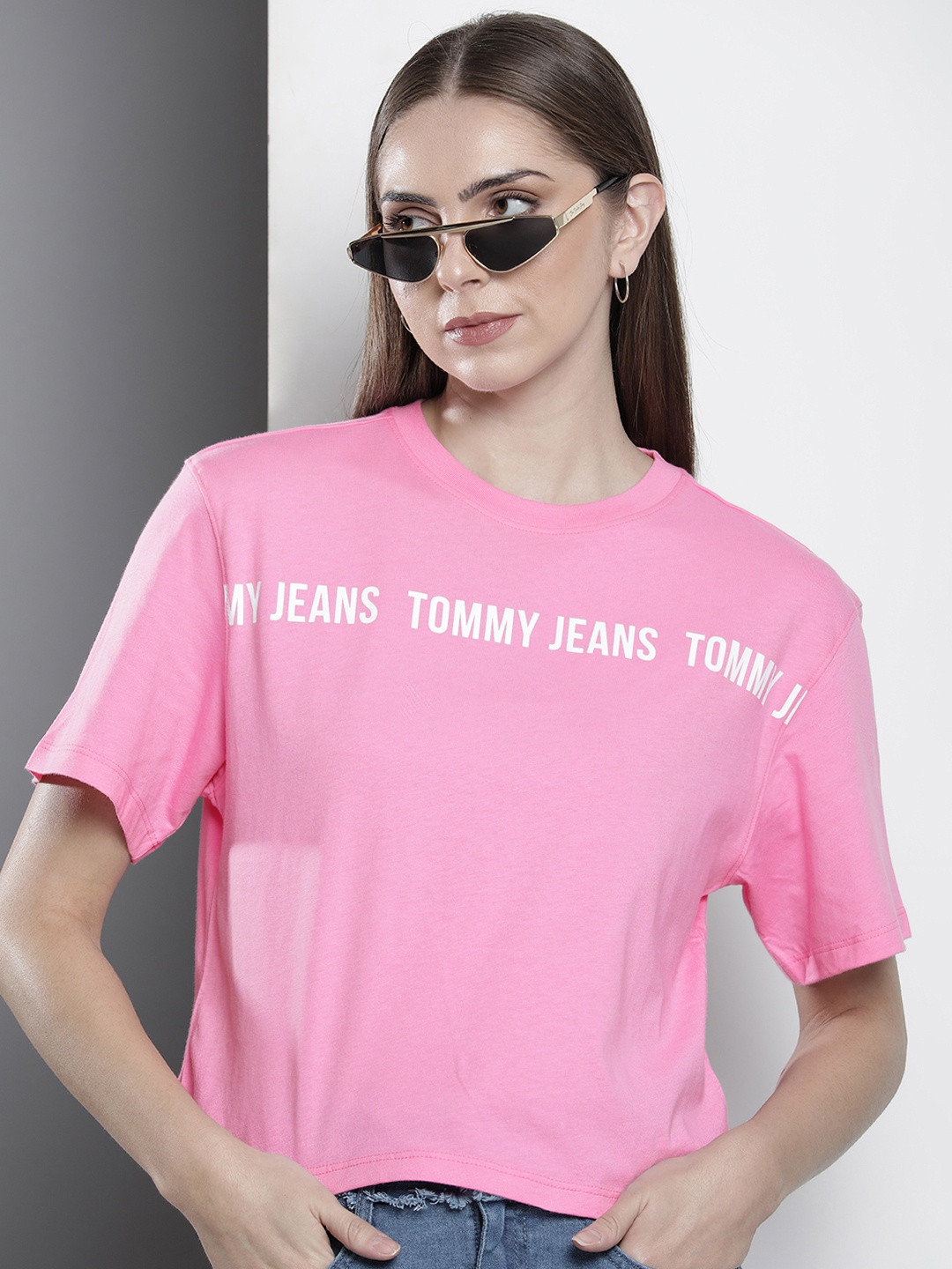 

Tommy Hilfiger Round Neck Typography Printed Pure Cotton T-shirt, Pink