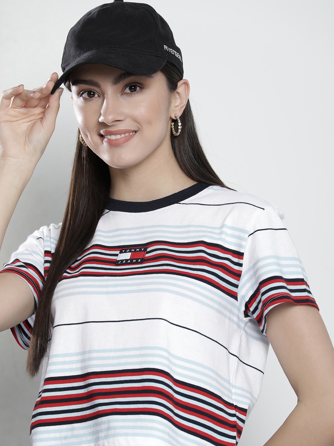

Tommy Hilfiger Women White Indiana Pacers Striped Pure Cotton T-shirt