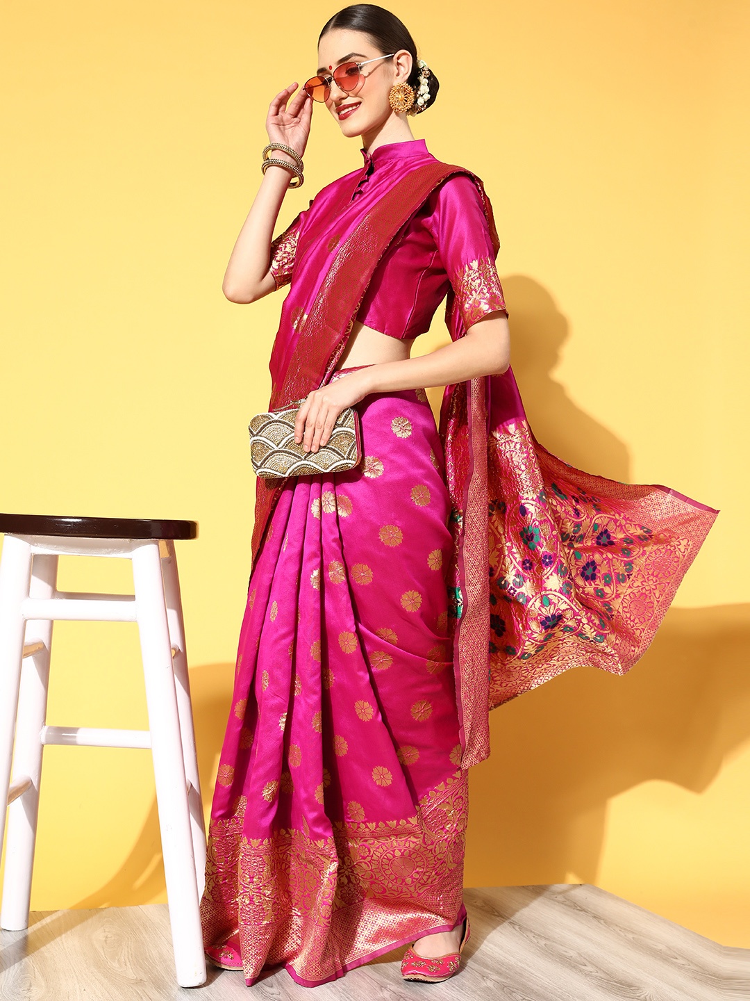 

Saree mall Pink Woven Design Banarasi Saree