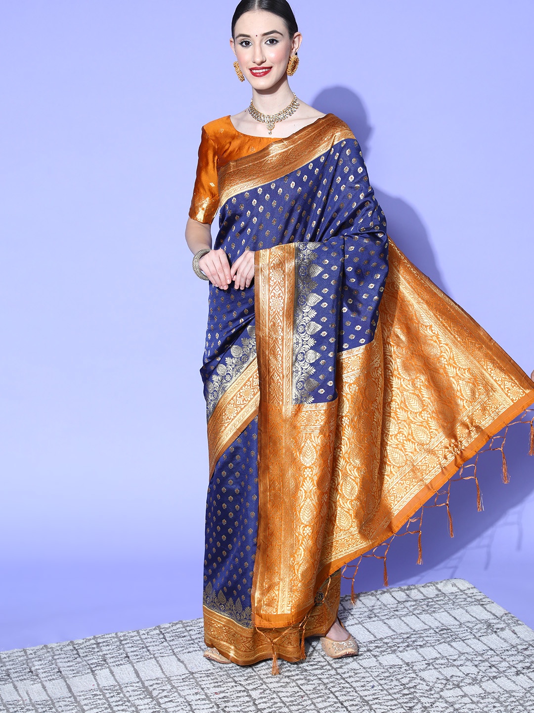 

Saree mall Blue Woven Design Banarasi Saree