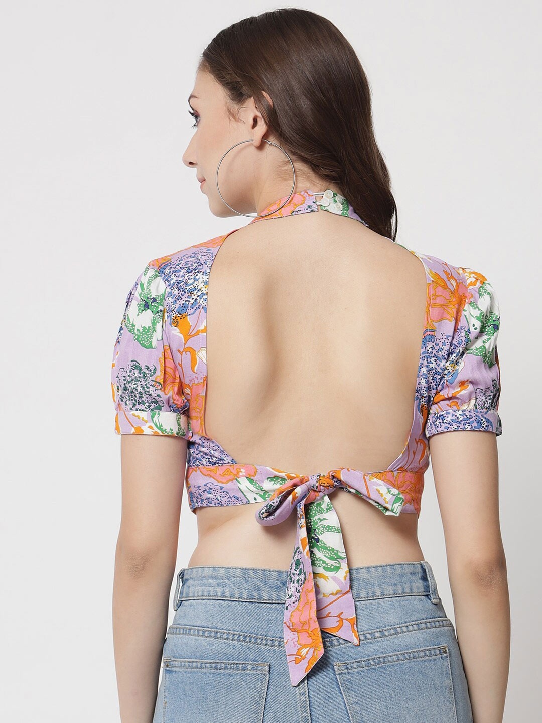 

The Dry State Purple & Orange Floral Print Crop Top
