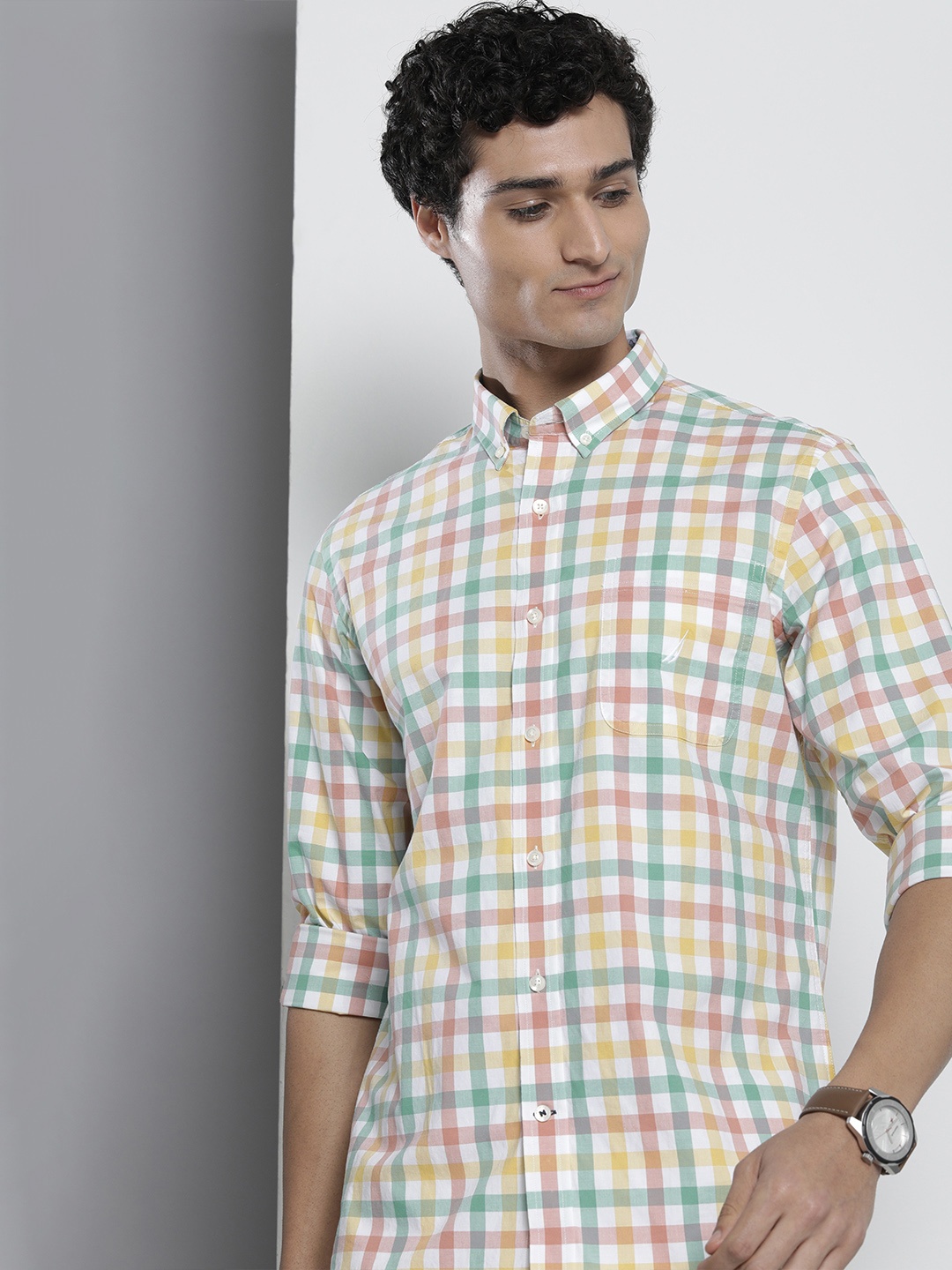 

Nautica Men Slim Fit Checked Casual Shirt, Multi