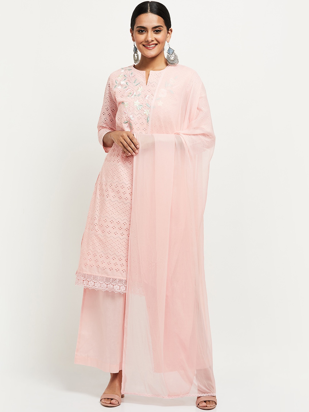 

max Women Pink Pure Cotton Kurta with Palazzos & With Dupatta