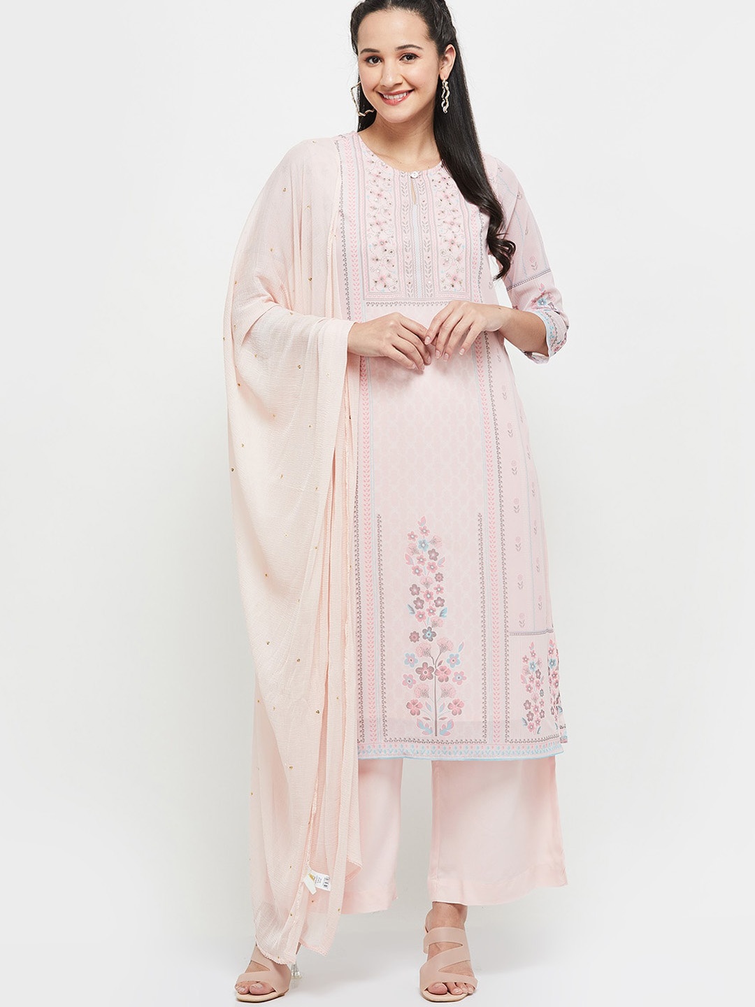 

max Women Pink Floral Kurta with Palazzos & Dupatta