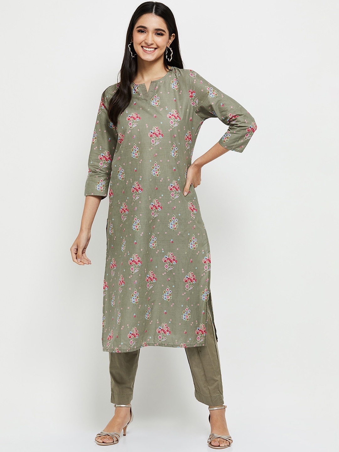 

max Multicoloured Floral Printed Kurta with Trousers, Multi