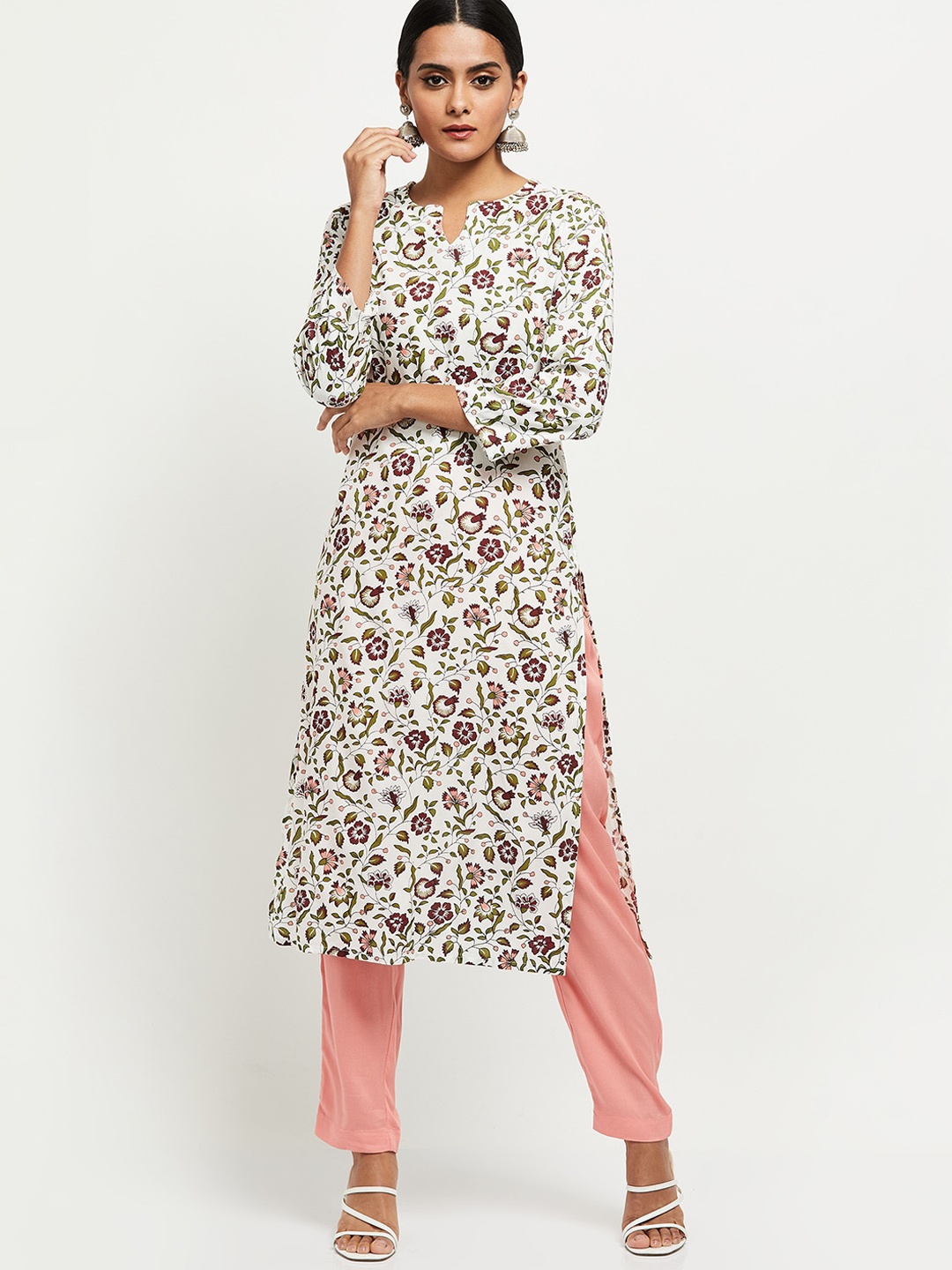 

max Women White Ethnic Motifs Printed Kurta with Trousers