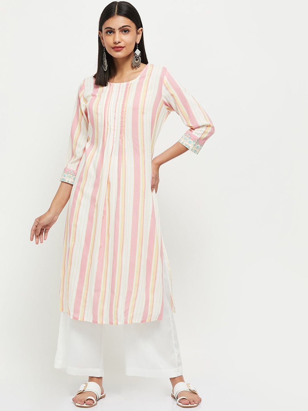 

max Women Pink & White Striped Kurta with Palazzos