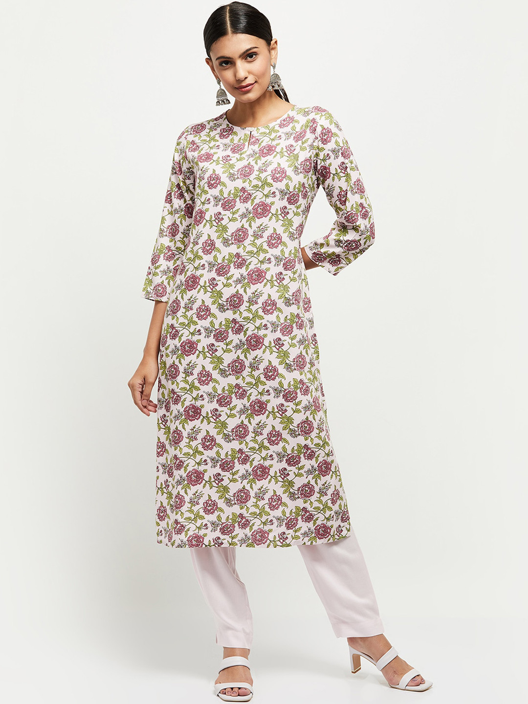 

max Women Purple Floral Printed Kurta with Trousers