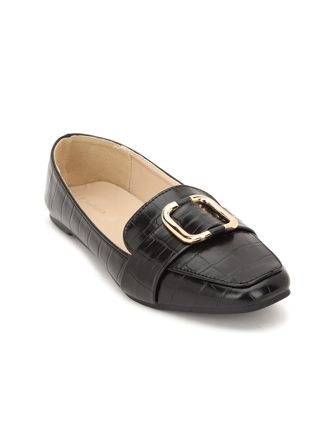 

Van Heusen Woman Women Black Textured Ballerinas with Buckles Flats