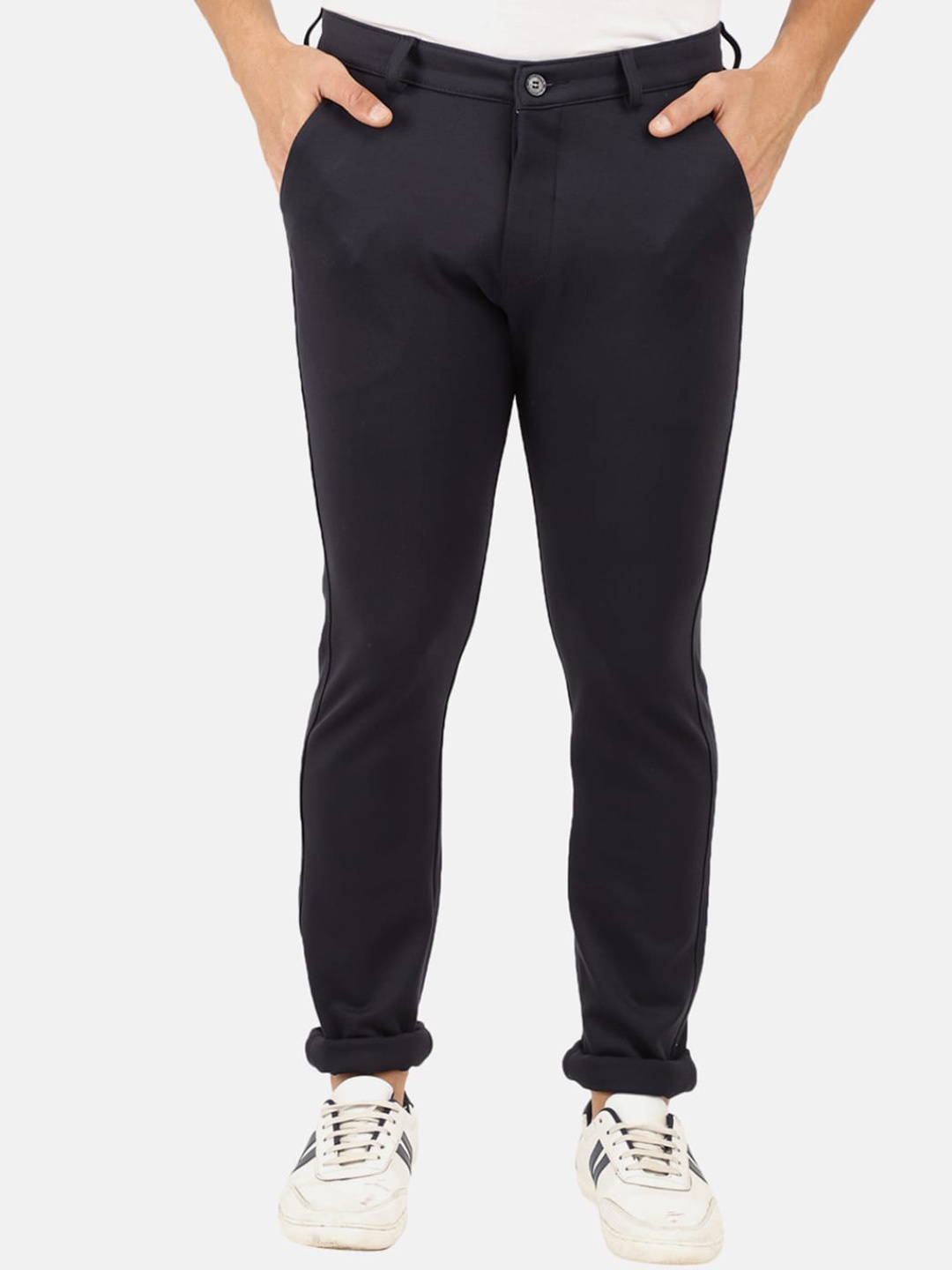 

V-Mart Men Navy Blue Slim Fit Easy Wash Chinos Cotton Trousers