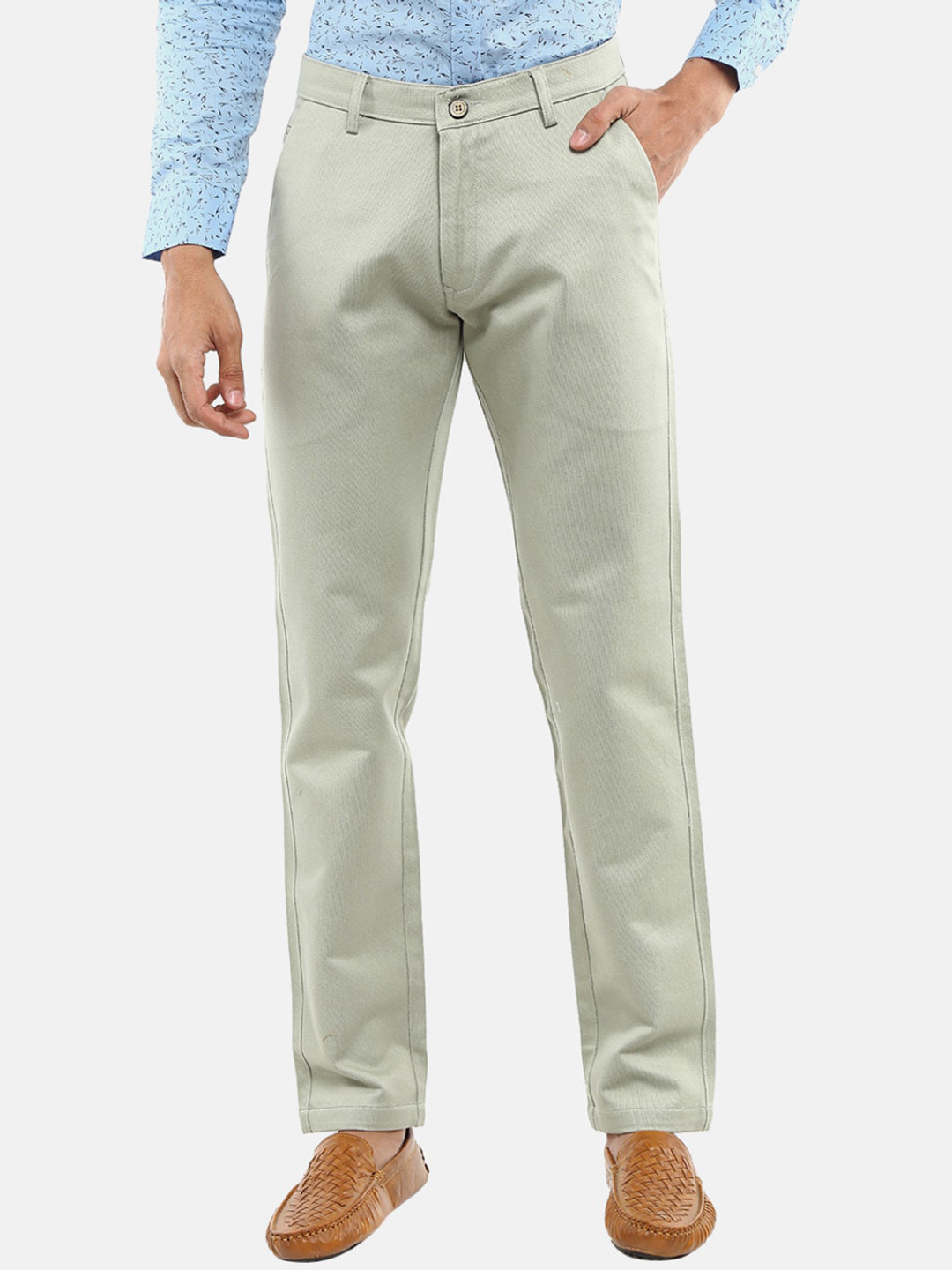 

V-Mart Men Green Solid Slim Fit Dobby Cotton Trousers