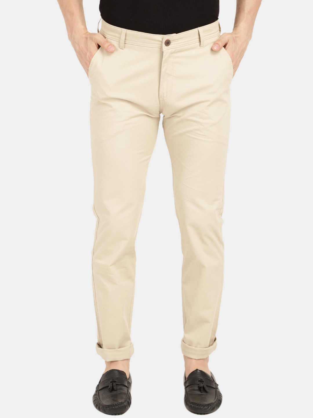 

V-Mart Men Cream-Coloured Slim Fit Easy Wash Trousers