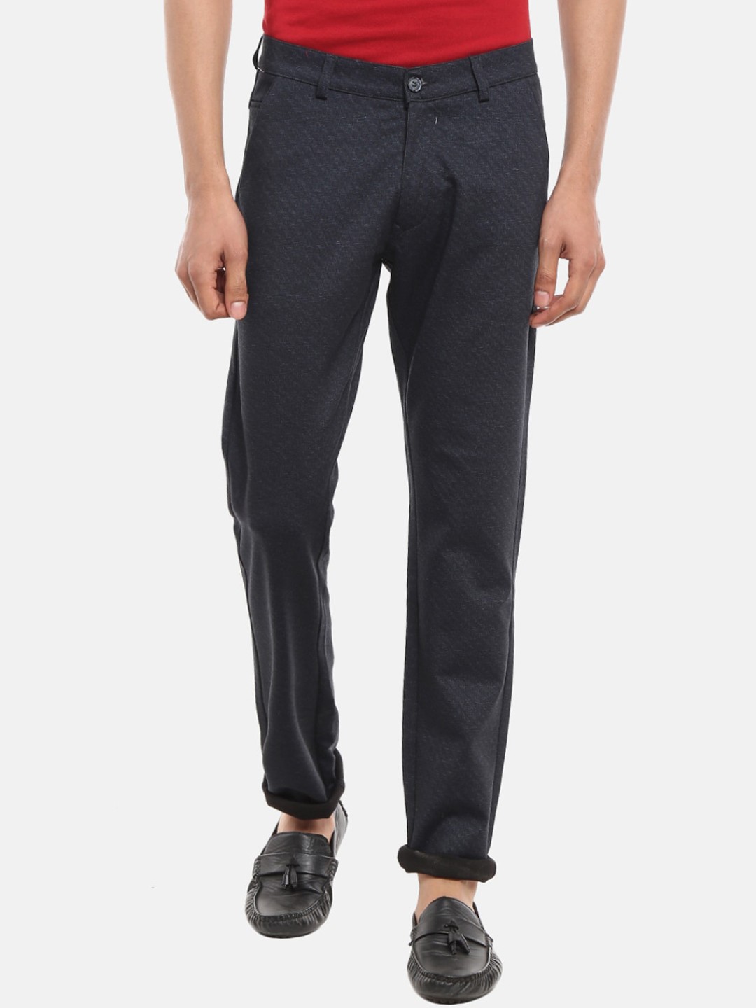 

V-Mart Men Navy Blue Slim Fit Easy Wash Cotton Cropped Trousers