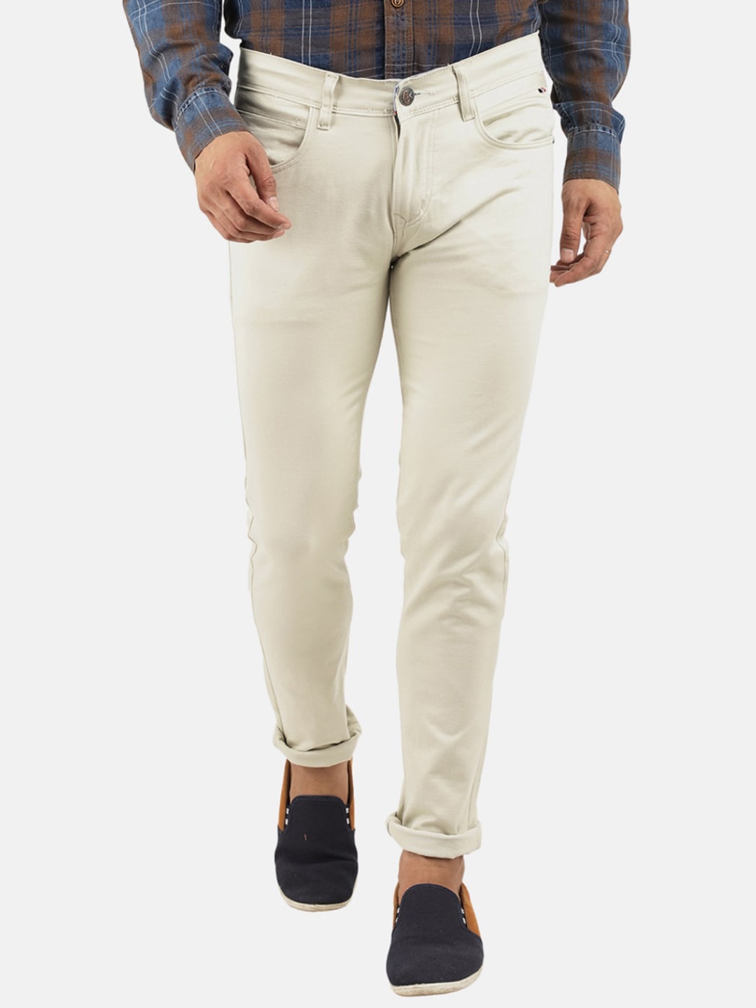 

V-Mart Men Cream-Coloured Slim Fit Dobby Cotton Chinos