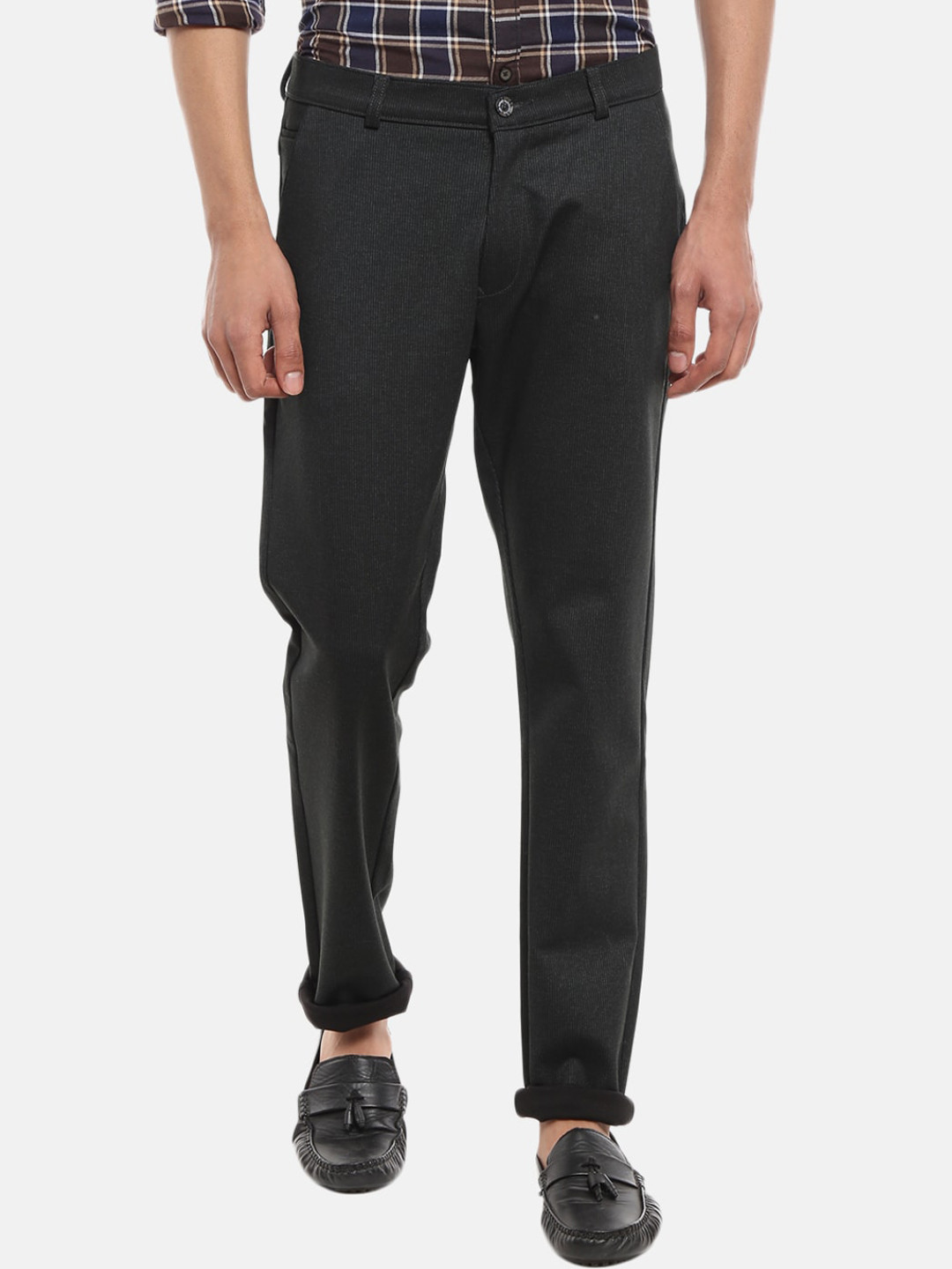 

V-Mart Men Olive Green Slim Fit Easy Wash Cotton Trousers, Black