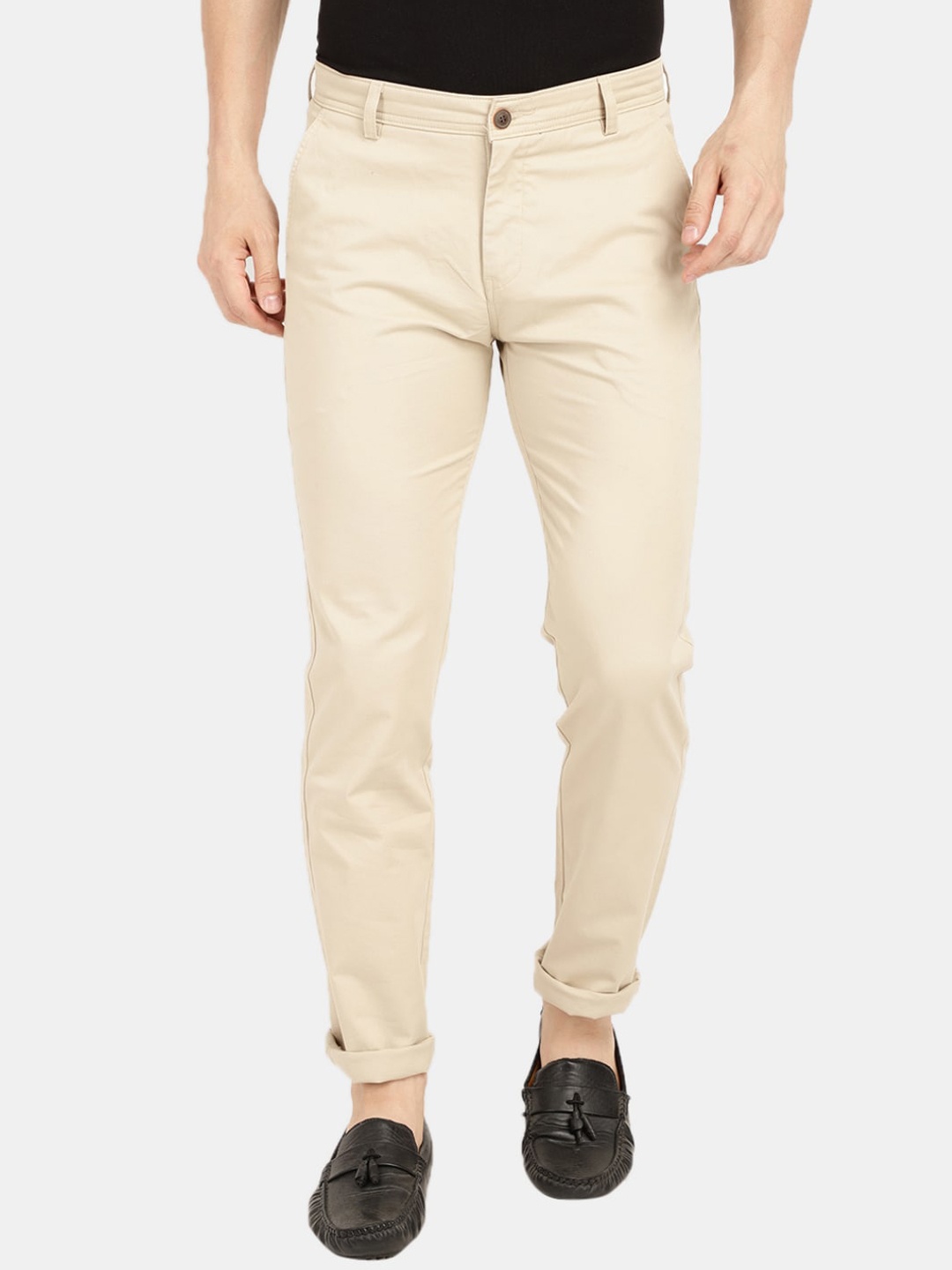 

V-Mart Men Cream-Coloured Slim Fit Easy Wash Chinos Trousers