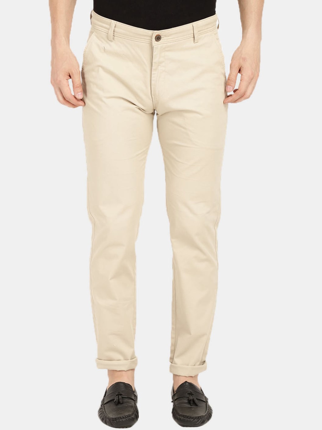 

V-Mart Men Cream-Coloured Slim Fit Easy Wash Cotton Trousers