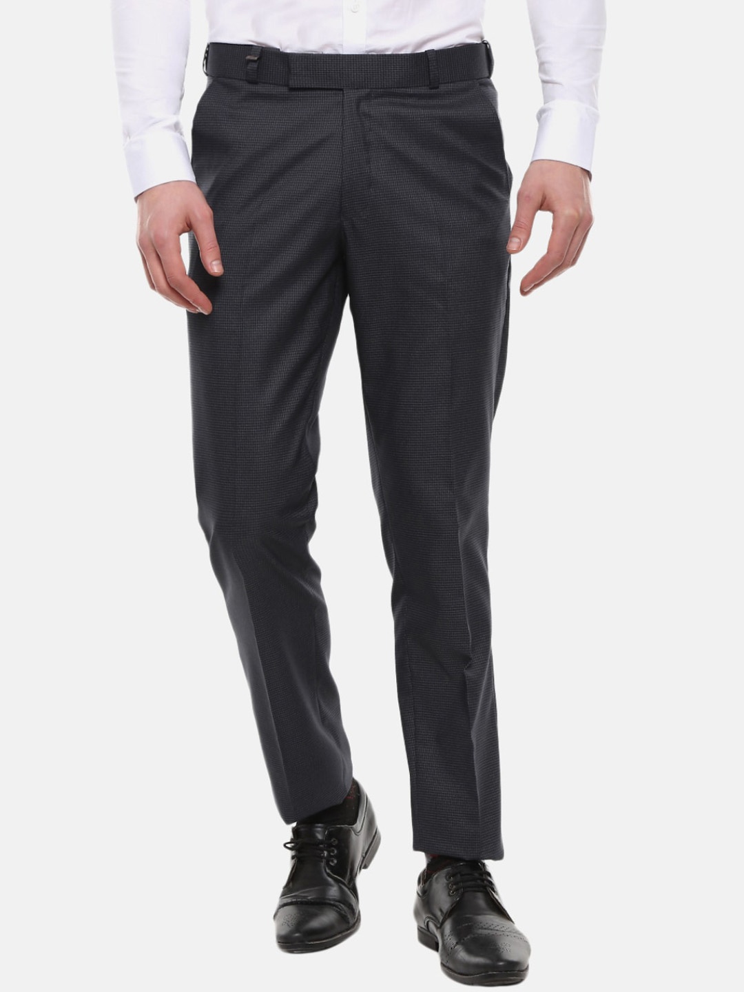 

V-Mart Men Blue Checked Slim Fit Easy Wash Formal Trousers