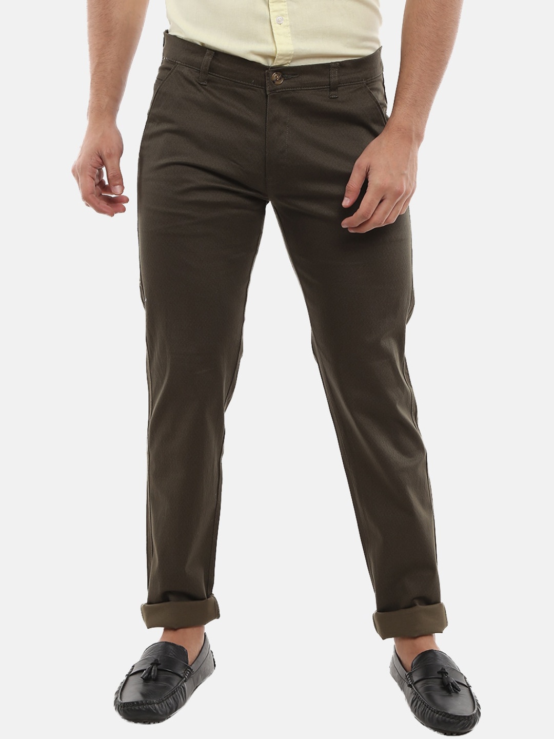 

V-Mart Men Olive Green Slim Fit Easy Wash Trousers