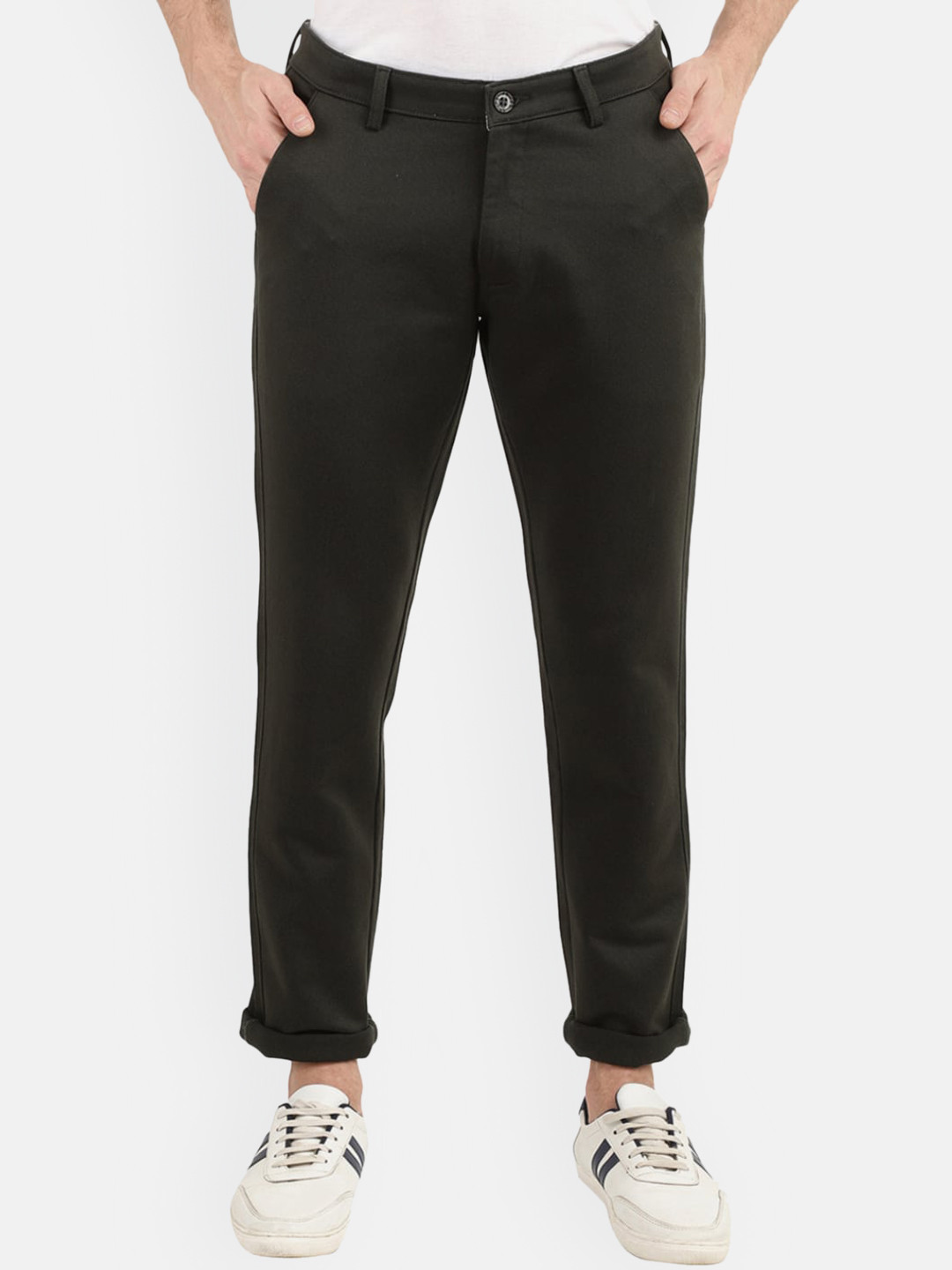 

V-Mart Men Olive Green Slim Fit Easy Wash Trousers