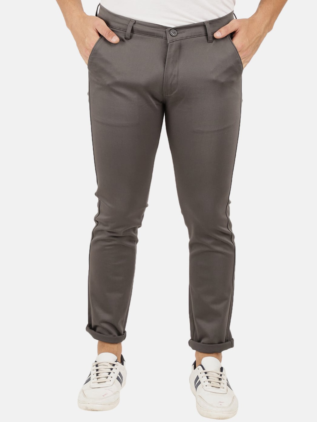 

V-Mart Men Charcoal Grey Slim Fit Easy Wash Chinos Trousers