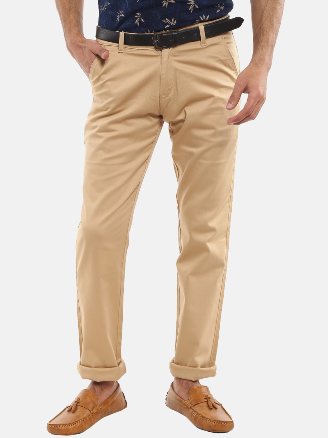

V-Mart Men Beige Slim Fit Easy Wash Cropped Cotton Chinos Trousers