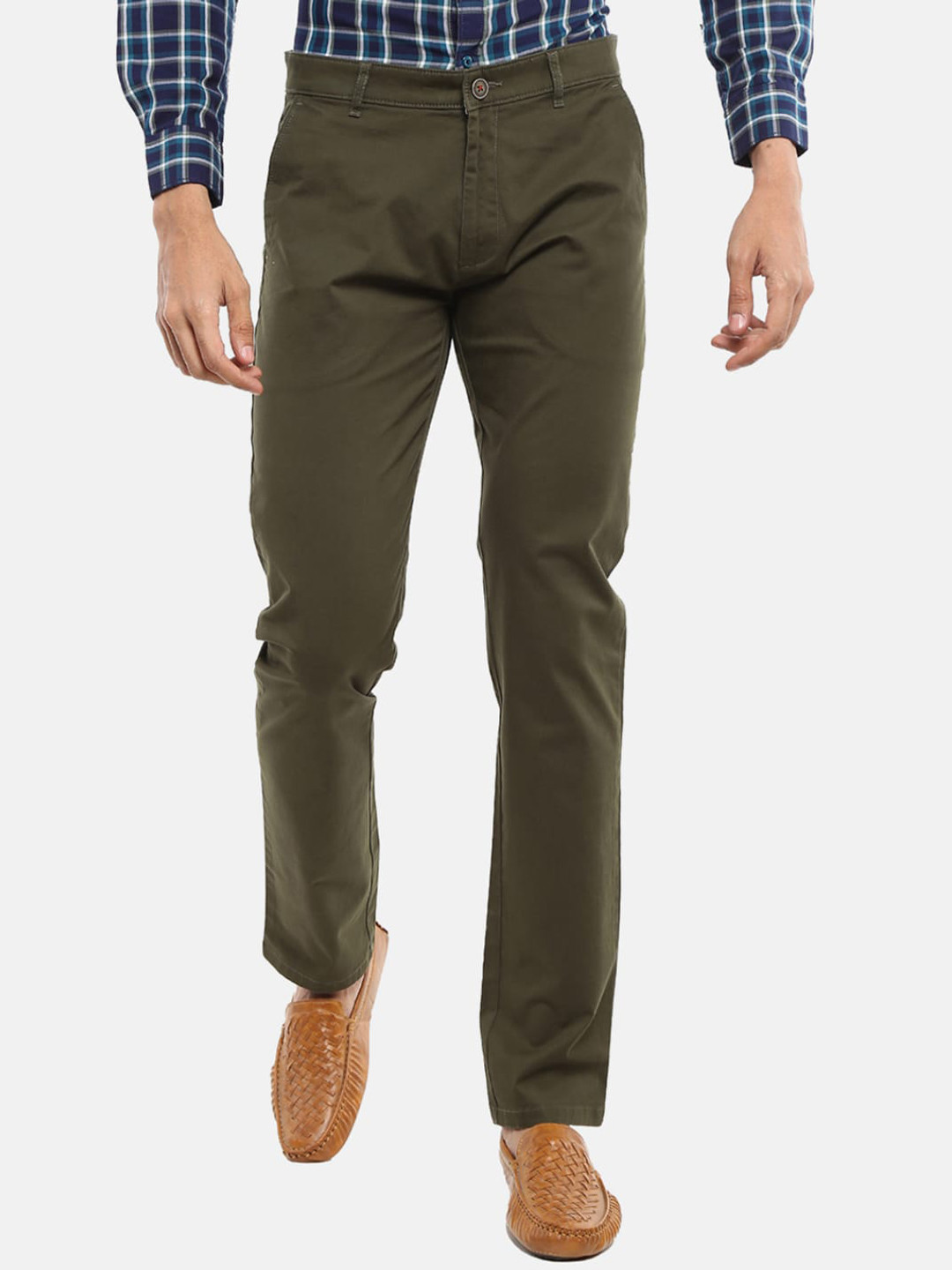 

V-Mart Men Olive Green Slim Fit Easy Wash Cotton Chinos Trousers
