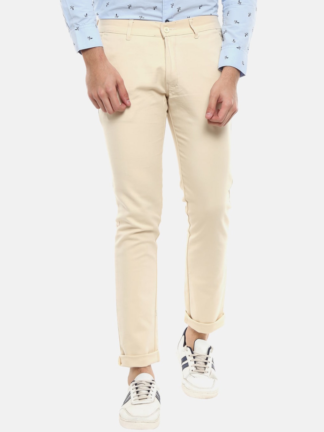 

V-Mart Men Cream-Coloured Solid Slim Fit Easy Wash Chinos Trousers