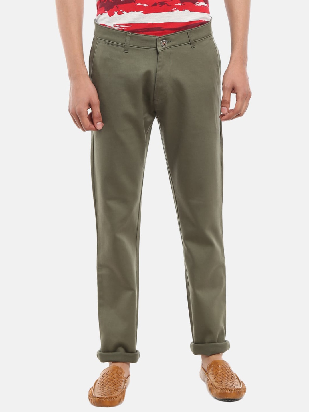 

V-Mart Men Olive Green Slim Fit Easy Wash Dobby Cotton Chinos