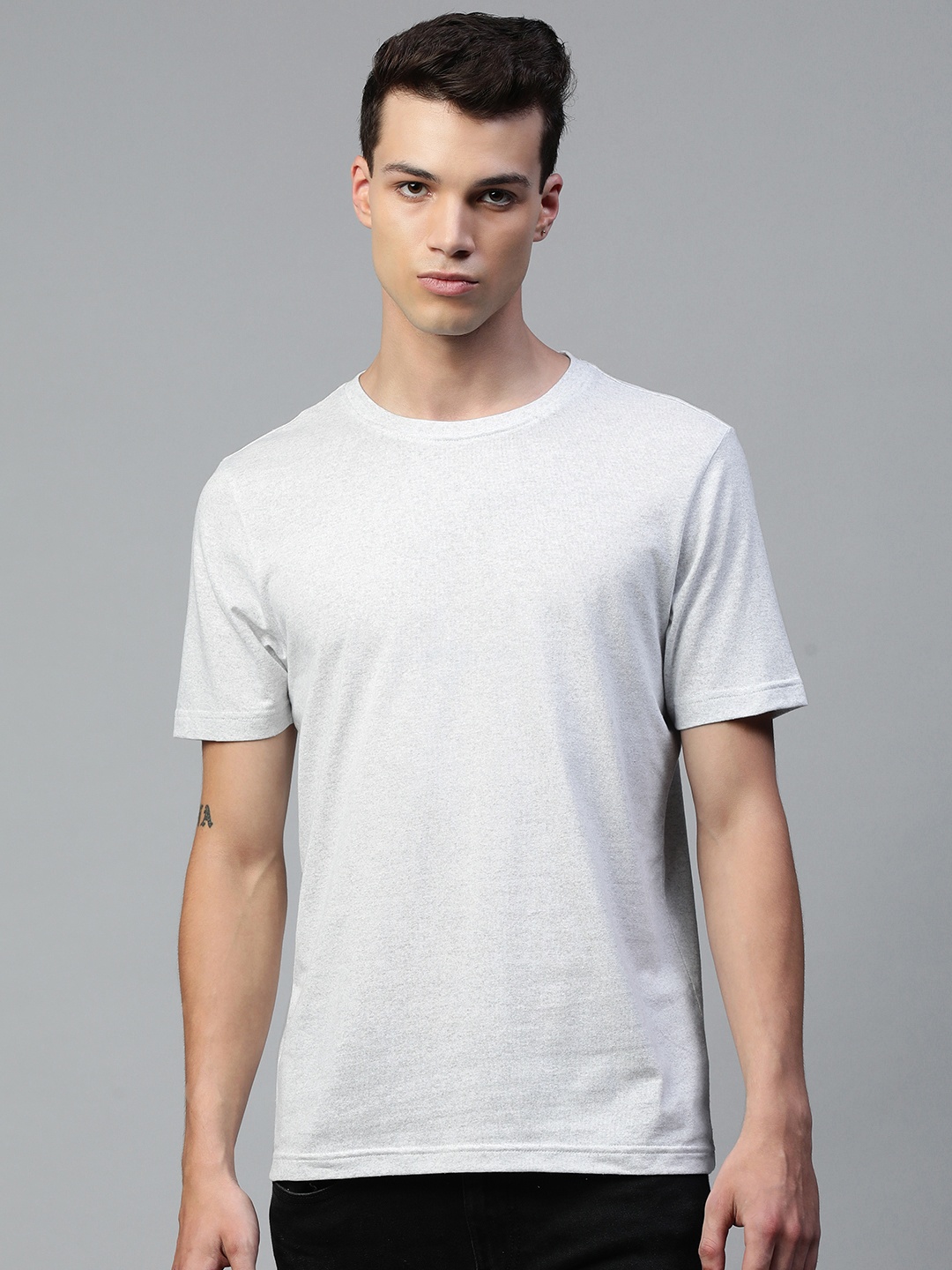 

Huetrap Men White Melange Effect Round Neck Short Sleeves T-shirt