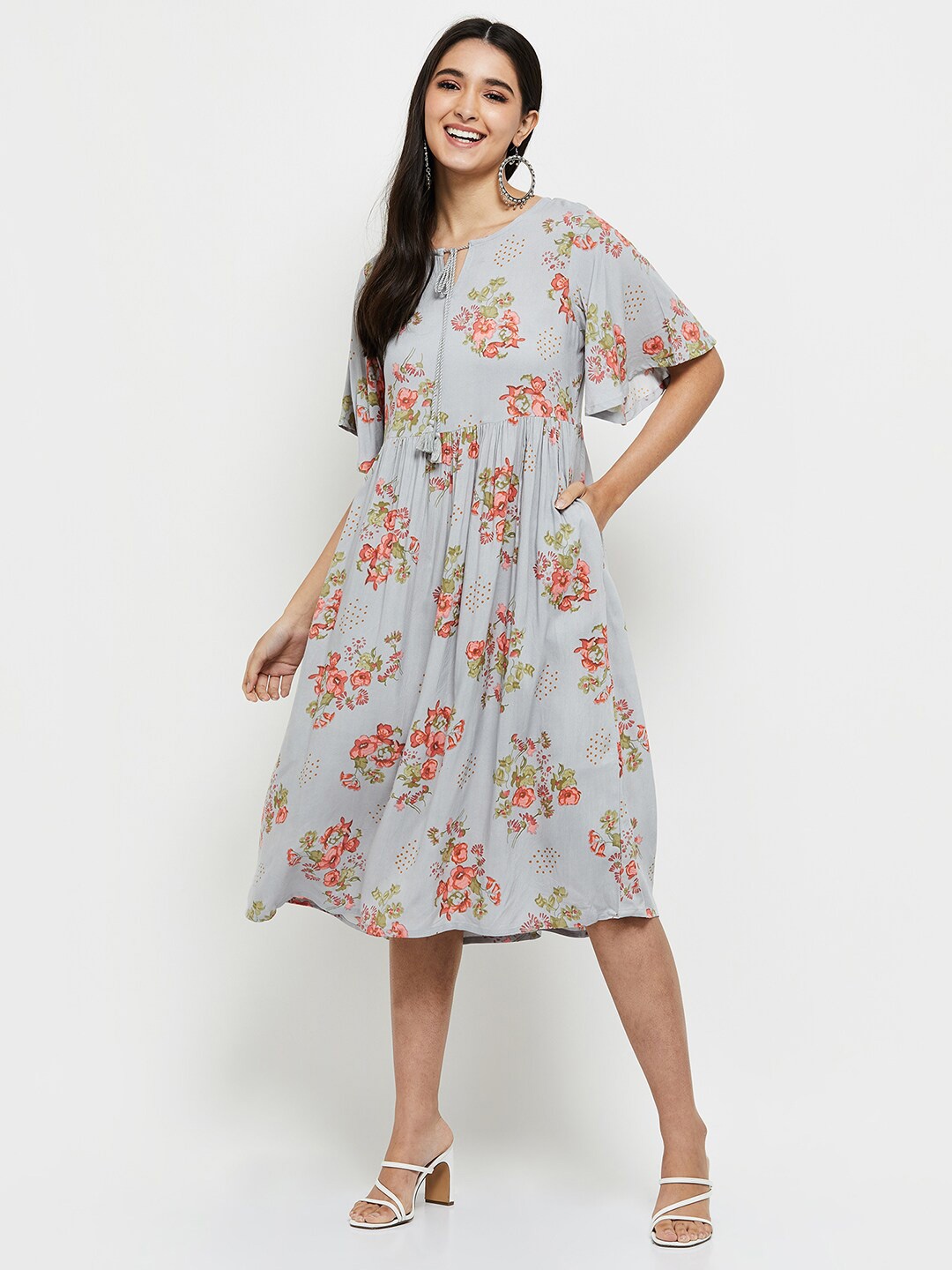 

max Blue Floral Midi Dress