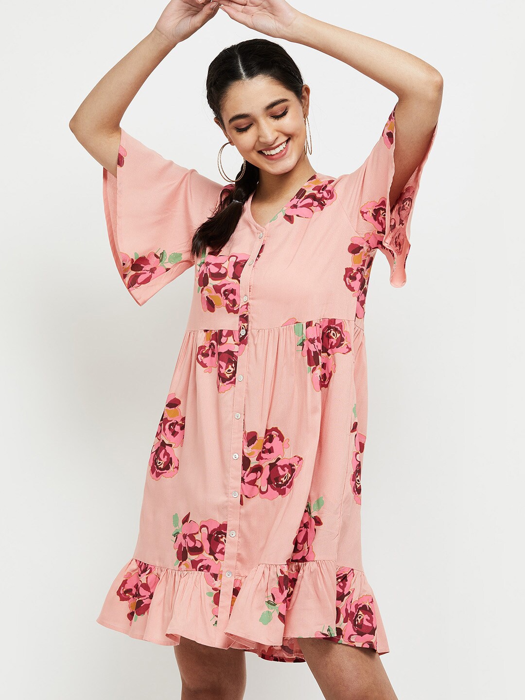 

max Pink Floral Fit & Flare Dress