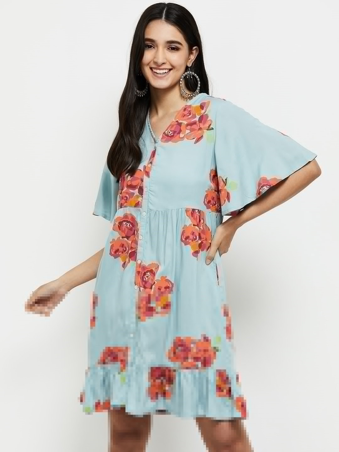 

max Blue Floral A-Line Dress
