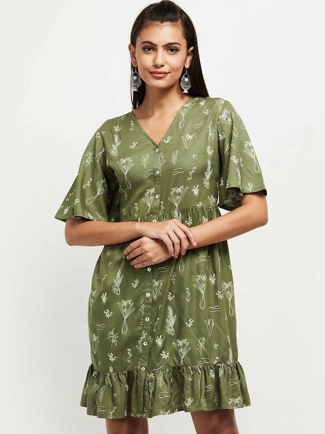 

max Green Floral A-Line Dress