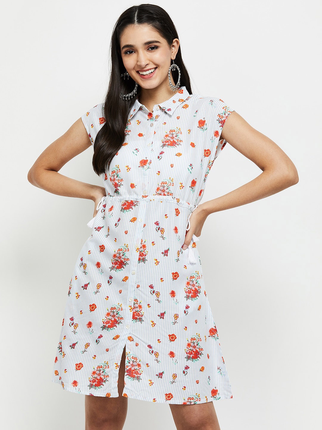 

max White & Orange Floral Shirt Dress