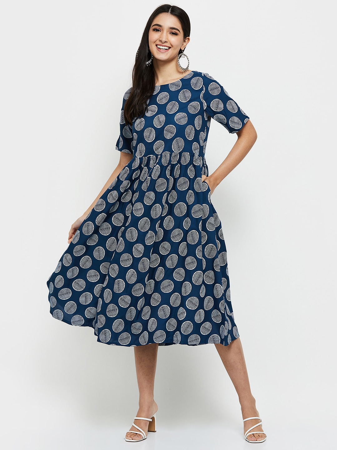 

max Blue Ethnic Motifs Midi Dress