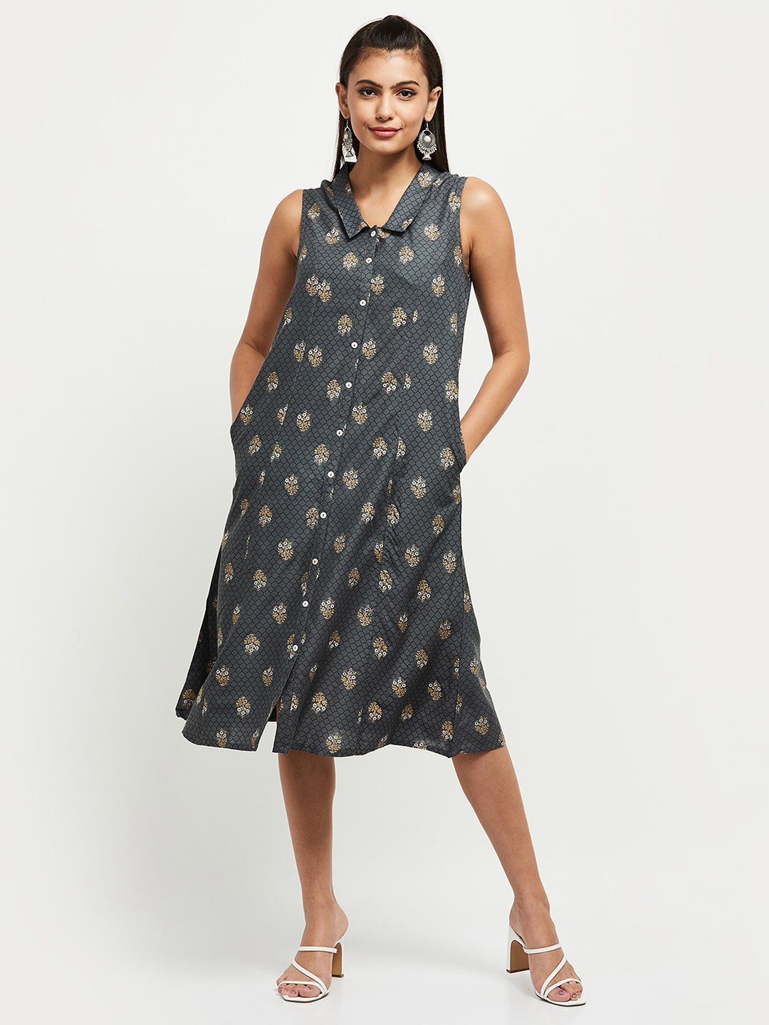 

max Grey Floral Shirt Dress