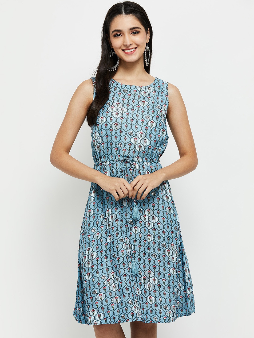 

max Blue Floral A-Line Dress