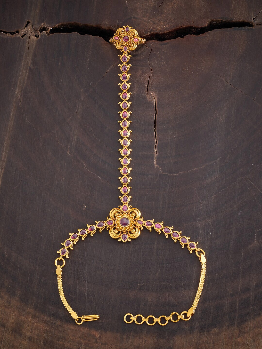 

Kushal's Fashion Jewellery Women Gold-Toned & Red Antique Gold-Plated Ring Bracelet