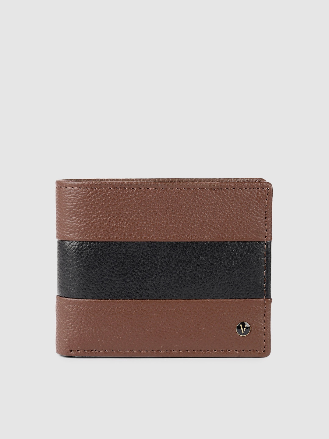 

Van Heusen Men Brown & Black Colourblocked Leather Two Fold Wallet
