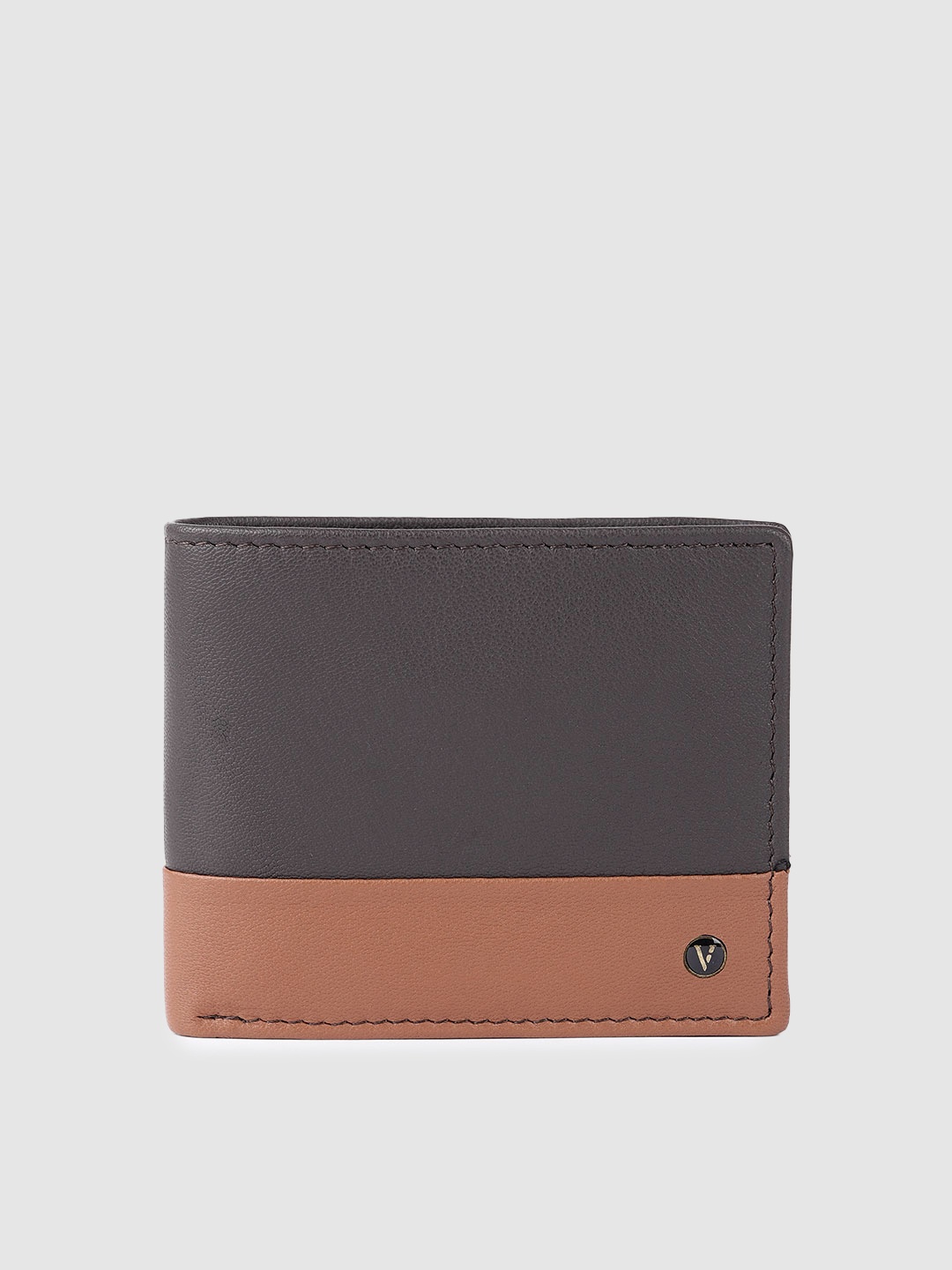 

Van Heusen Men Brown & Charcoal Colourblocked Leather Two Fold Wallet
