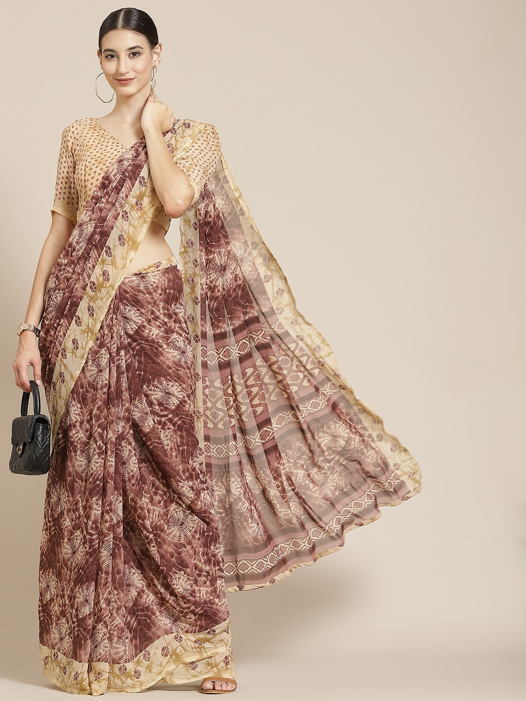 

Satrani Brown & Beige Batik Saree