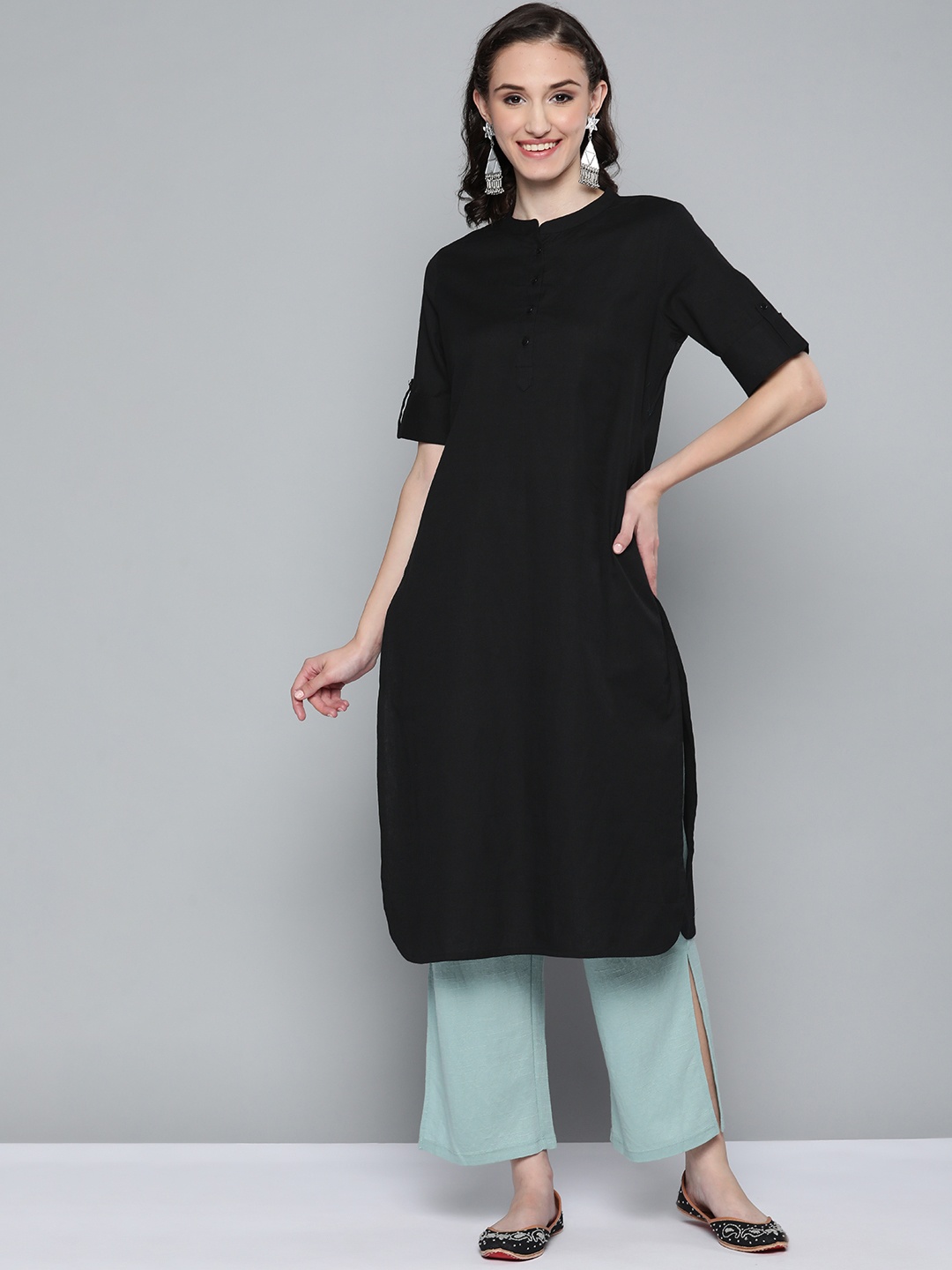 

HERE&NOW Women Black Pure Cotton Kurta