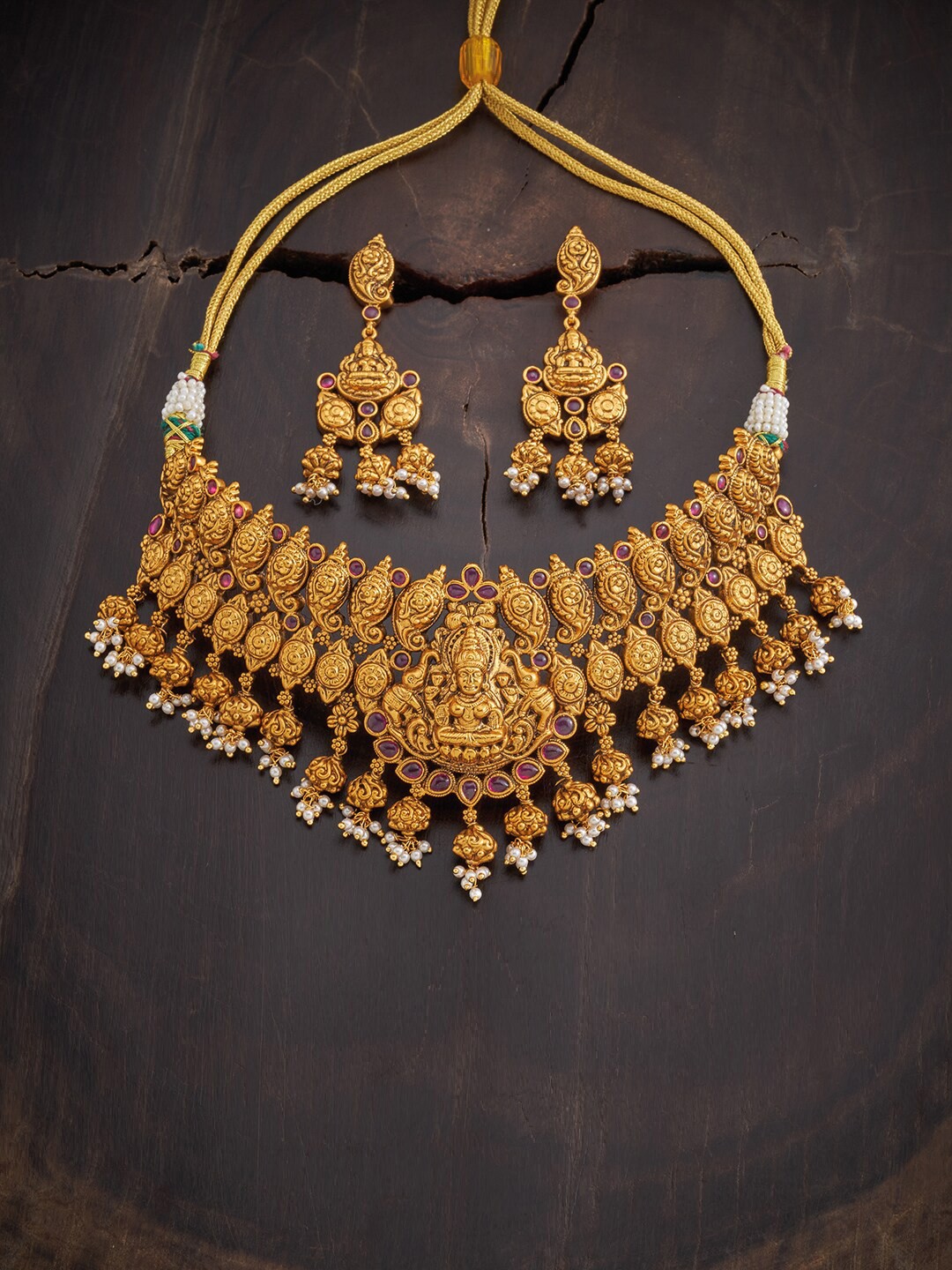 

Kushal's Fashion Jewellery Red Gold-Plated Antique Necklace