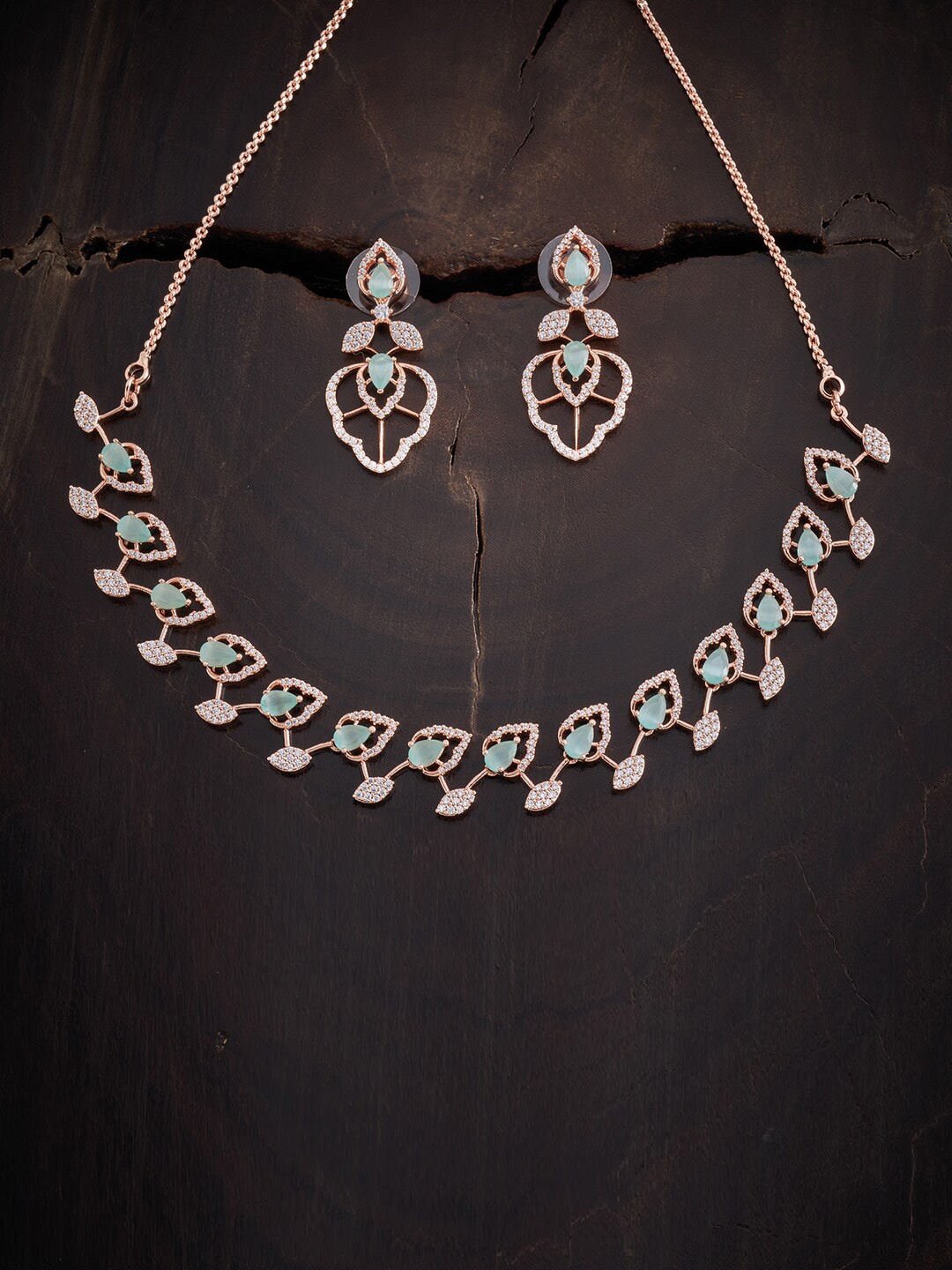 

Kushal's Fashion Jewellery Sea Green Rose Gold-Plated Jewellery Set