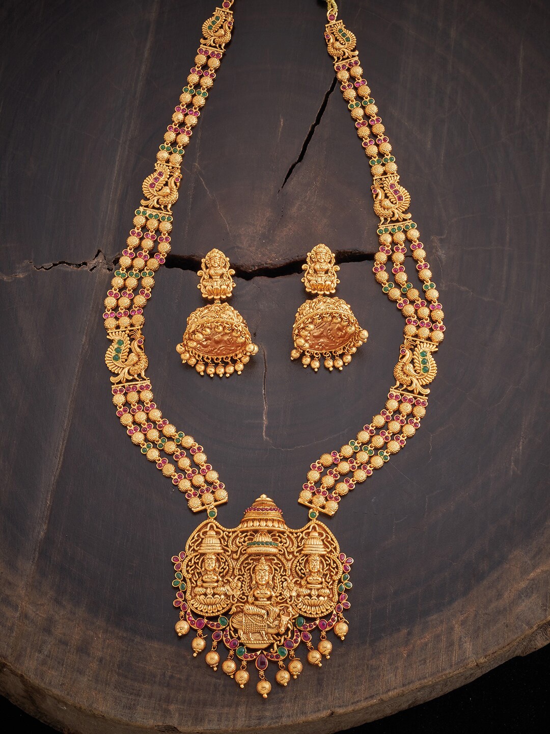 

Kushal's Fashion Jewellery Red & Green Gold-Plated Antique Necklace