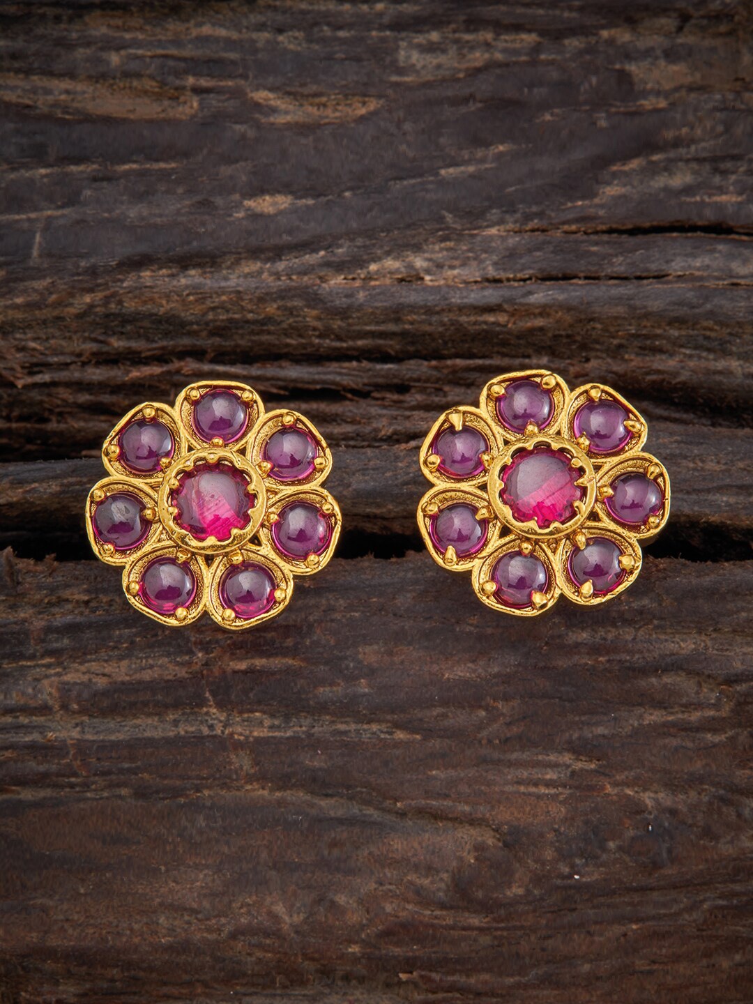 

Kushal's Fashion Jewellery Red Gold Plated Floral Studs Earrings