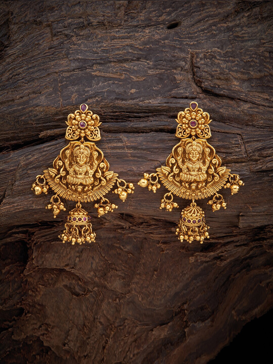 

Kushal's Fashion Jewellery Red & Gold-Toned Temple Drop Earrings