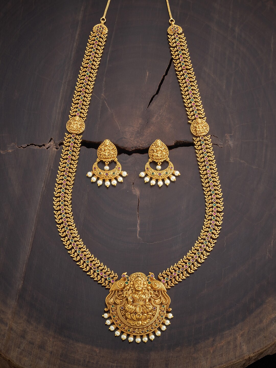 

Kushal's Fashion Jewellery Red & Green Gold-Plated Antique Necklace
